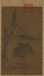 Två stridande vattenbufflar, 1200-1300-talet.