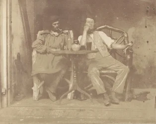 Två män vid ett bord, 1850-talet.