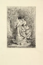 Två unga damer i en trädgård, 1873-74.
