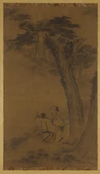 Två figurer på en sluttning under träd, Ming- eller Qingdynastin, 1600-talet.