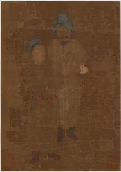 Två mansfigurer, stående, Mingdynastin, 1600-talet.