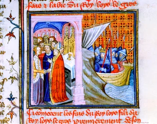 Två scener från Chronique de St Denis, sent 1300-tal