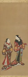 Två långa kvinnor i mörka dräkter, Edo-perioden, 1615-1868.