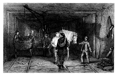 Underjordisk scen i en kolgruva, 1860