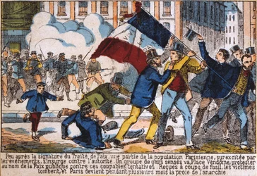 Uppror som ledde till upprättandet av Pariskommunen, 1871.