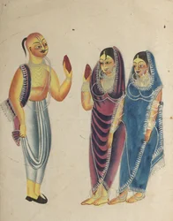 Vaishnava devotee med två kvinnor, 1800-talet.
