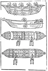 Olika former av paddelbåtar för användning i krig, 1483