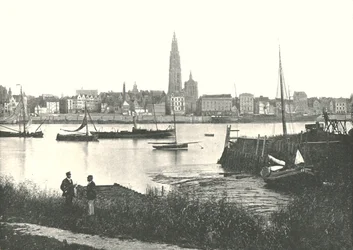 Utsikt över floden till katedralen, Antwerpen, Belgien, 1895.