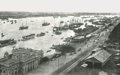 Utsikt från Hooghly Bridge, Calcutta, Indien, 1895.