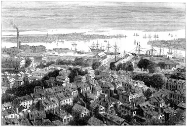 Utsikt över Boston från Bunkers Hill, Massachusetts, c1770-talet c1880