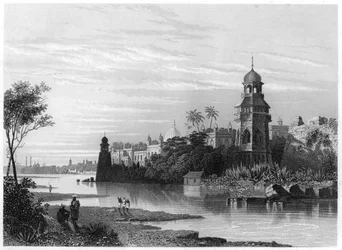 Vy över Delhi från floden som visar Kings palace, c1860