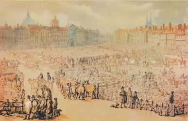 Utsikt över Smithfield Market, London, 1810