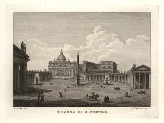 Utsikt över Petersplatsen, Piazza di S. Pietro, med Peterskyrkan och forntida egyptisk obelisk