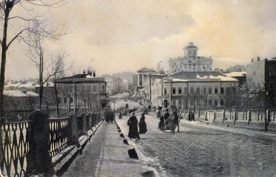 Vy över Znamenka Street i vinter, Moskva, Ryssland, tidigt 1900-tal