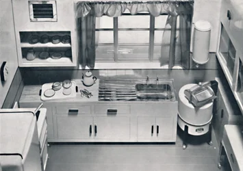 Utsikt över ett kök, ritat av H.M.V. Hushållsapparater, 1938