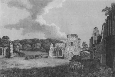Utsikt över en del av ruinerna av Abbey of St. Agatha: nära Eastby, Yorkshire, 1791
