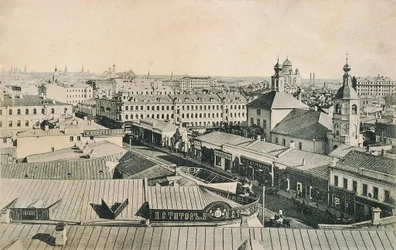 Utsikt över Arbat i Moskva, Ryssland, sent 1800- eller tidigt 1900-tal