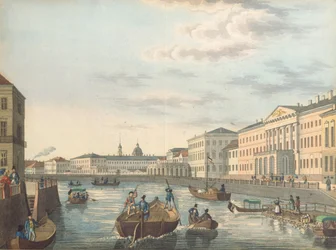 Utsikt över Fontanka-floden i Sankt Petersburg, 1820-talet