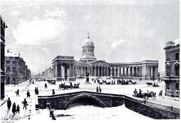 Utsikt över Kazan-katedralen i Sankt Petersburg, ca. 1850