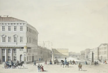 Utsikt över Moika-vallen från polisbron, 1839