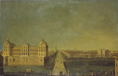 Utsikt över Nevsky Prospekt från Anichkovpalatset med Shuvalovs-huset, andra hälften av 1700-talet.