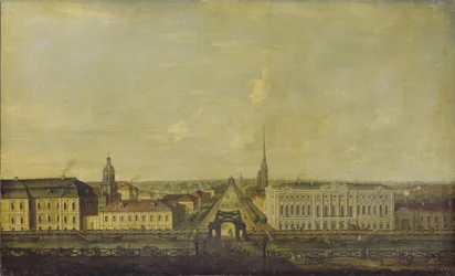 Utsikt över Nevsky Prospekt från polisbron med Stroganovpalatset, andra hälften av 1700-talet.