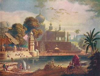 Utsikt över templen och moskéerna i Sassur, nära Poona, i Deccan, 1908