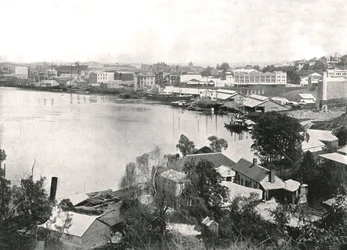 Utsikt över staden och floden, Brisbane, Australien, 1895.