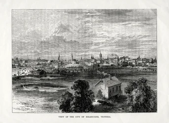Utsikt över staden Melbourne, Victoria, Australien, 1877
