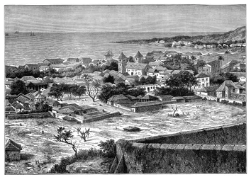 Utsikt över väggården och staden San Paolo de Loanda, Angola, Västafrika, c1890
