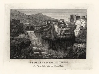 Vy över vattenfallen i Tivoli, Italien, Cascade de Tivoli