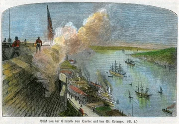 Utsikt över St Lawrence River från citadellet i Quebec, Kanada, c1875