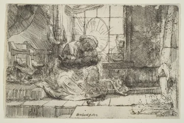Jungfru och barn med katten: och Josef vid fönstret, 1654.