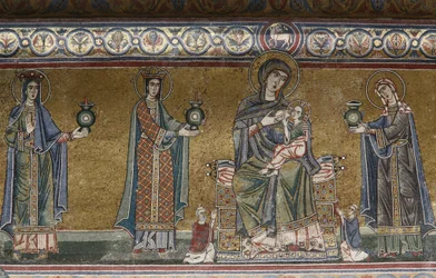 Virgin och barn mosaik i Santa Maria i Trastevere kyrka, Rom, Italien