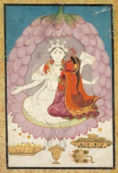 Vishnu och Lakshmi sittande på en lotusblomma, tidigt 1800-tal.