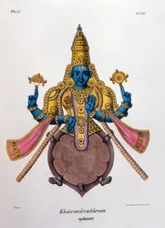 Vishnu, en av gudarna i den hinduiska treenigheten trimurti, 1828