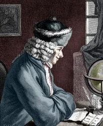 Voltaire, fransk 1700-talsförfattare, dramatiker, satiriker och bokstäver