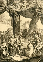 Vortigern King of Britain hyllar Rowena, en saxisk dam..., mitten av 1700-talet.