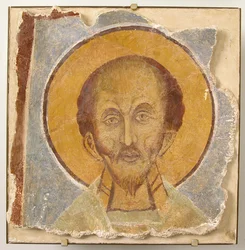 Väggmålning av Male Saint, 1100-talet, modern restaurering.