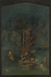 Väggmålning: Polyfemus och Galatea i ett landskap, från kejsarvillan..., 1:a århundradet f.Kr.