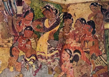 Väggmålning från Caves of Ajanta, c480