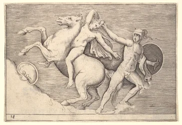 Warrior Pulling a Rider from His Horse, från Ex Antiquis Camus et Ge..., publicerad ca. 1599-1622.