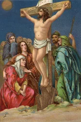 Korsets väg - via crucis - Korsets stationer: korsfästelse, tolfte stationen, Jesus dör på korset Kromolitografi Privat samling