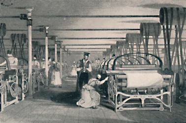 Vävning med kraftvävstolar, 1835, 1904