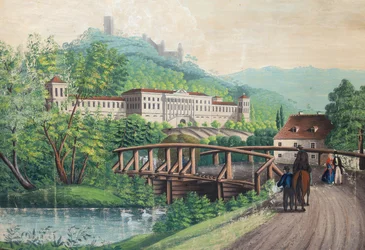 Weilburg slott nära Baden, mitten av 1800-talet..