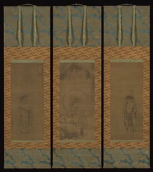 Vitklädd Guanyin med Hanshan och Shide, 1300-talet.