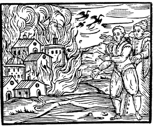 Häxor som förstör ett hus genom brand - Schwaben, 1533