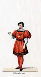 Wolseys sekreterare, kostymdesign för Shakespeares pjäs, Henry VIII, 1800-talet