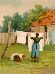 Kvinna som hänger upp tvätten, sent 1800-tidigt 1900-tal
