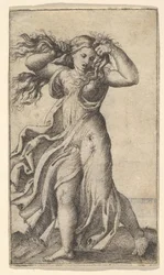 Kvinna som drar i håret, ca. 1515.